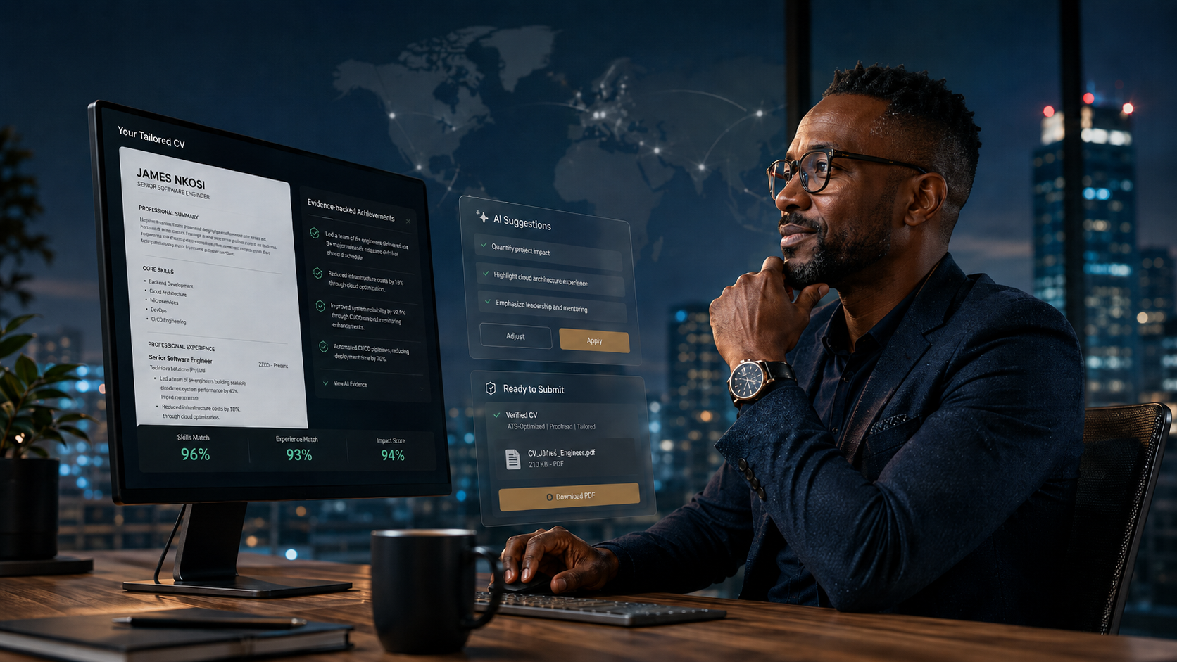Concept illustration of a technology professional considering a role-aligned CV.